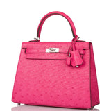 Hermes Rose Tyrien Ostrich Sellier Kelly 25cm Palladium Hardware