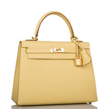 Hermes Jaune Poussin Epsom Sellier Kelly 25cm Gold Hardware