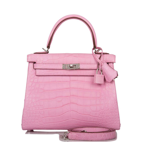 Hermes Bubblegum 5P Matte Alligator Retourne Kelly 25cm Palladium Hardware
