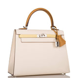 Hermes Kelly 25cm Epsom Sellier Tri-Color Nata, Jaune Poussin and Sesame Palladium Hardware