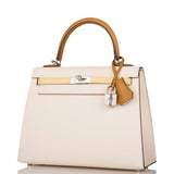 Hermes Kelly 25cm Epsom Sellier Tri-Color Nata, Jaune Poussin and Sesame Palladium Hardware