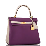 Hermes Kelly 25cm Brushed Gold Hardware Bi-Color Anemone and Craie Togo Retourne
