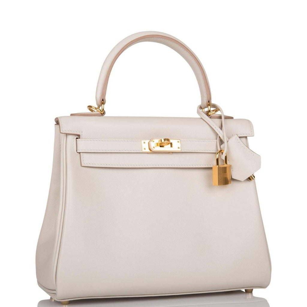Hermes Gris Perle Swift Retourne Kelly 25cm Gold Hardware