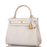 Hermes Gris Perle Swift Retourne Kelly 25cm Gold Hardware