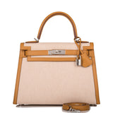 Hermes Sesame Toile and Swift Sellier Kelly 28cm Palladium Hardware