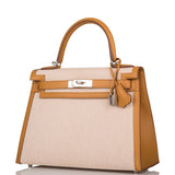Hermes Sesame Toile and Swift Sellier Kelly 28cm Palladium Hardware