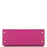 Hermes Horseshoe Stamp (HSS) Bi-Color Rose Pourpre and Gris Agate Ostrich Sellier Kelly 25cm Brushed Gold Hardware