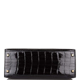 Hermes Black Shiny Niloticus Crocodile Sellier Kelly 28cm Gold Hardware