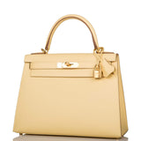Hermes Jaune Poussin Epsom Sellier Kelly 28cm Gold Hardware