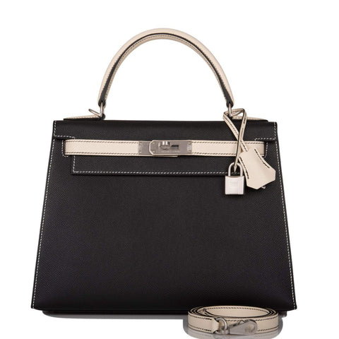 Hermes Kelly 28cm Bi-Color Black and Craie Epsom Sellier Brushed Palladium Hardware