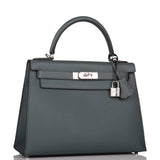 Hermes Bleu Orage Epsom Sellier Kelly 28cm Palladium Hardware