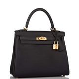 Hermes Black Togo Retourne Kelly 25cm Gold Hardware