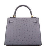 Hermes Horseshoe Stamp (HSS) Bi-Color Gris Agate and Bleu Electric Ostrich Sellier Kelly 25cm Brushed Gold Hardware