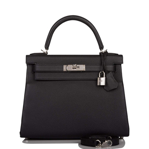 Hermes Black Togo Retourne Kelly 28cm Palladium Hardware