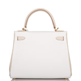 Hermes Horseshoe Stamp (HSS) Bi-Color White and Trench Clemence Retourne Kelly 25cm Gold Hardware