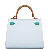Hermes Tri-Color Bleu Brume, Vert Jade and Gold Epsom Sellier Kelly 25cm Palladium Hardware