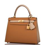 Hermes Kelly Sellier 25cm Gold and Trench Epsom  Brushed Gold Hardware