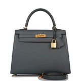 Hermes Bleu Orage Epsom Sellier Kelly 25cm Gold Hardware
