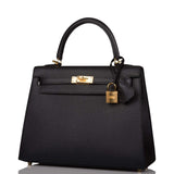 Hermes Black Epsom Sellier Kelly 25cm Gold Hardware