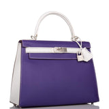 Hermes Kelly Sellier 28 Crocus and White Epsom Brushed Palladium Hardware