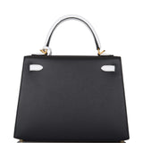 Hermes Kelly 28cm Bi-Color Black and Craie Epsom Sellier Brushed Gold Hardware