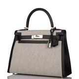 Hermes Kelly Sellier 28 Black Toile and Swift Sellier Palladium Hardware