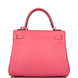 Pre-owned Hermes Kelly Retourne 25 Rose Azalee Swift Palladium Hardware