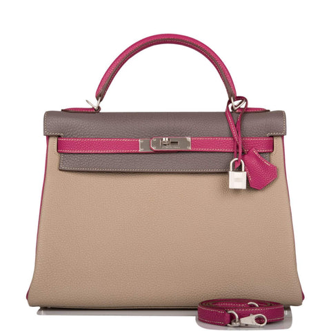 Hermes Kelly Retourne 32 Tosca, Gris Tourterelle and Etain Togo Brushed Palladium Hardware