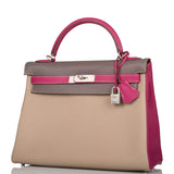 Hermes Kelly Retourne 32 Tosca, Gris Tourterelle and Etain Togo Brushed Palladium Hardware