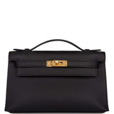 Hermes Kelly Pochette Black Swift Gold Hardware