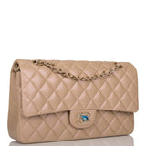 Chanel Dark Beige Iridescent Quilted Caviar Medium Classic Double Flap Bag Light Gold Hardware