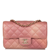 Chanel Mini Rectangular Flap Bag Pink Ombre Metallic Lambskin Light Gold Hardware