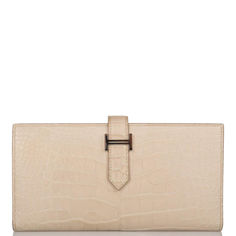 Hermes Beton Matte Alligator Bearn Wallet Palladium Hardware