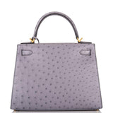Hermes Kelly 28cm Bi-Color Gris Agate and Gris Perle Ostrich Sellier  Brushed Gold Hardware