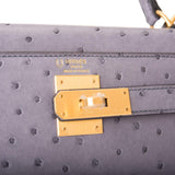 Hermes Kelly 28cm Bi-Color Gris Agate and Gris Perle Ostrich Sellier  Brushed Gold Hardware