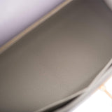 Hermes Kelly 28cm Bi-Color Gris Agate and Gris Perle Ostrich Sellier  Brushed Gold Hardware