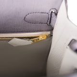 Hermes Kelly 28cm Bi-Color Gris Agate and Gris Perle Ostrich Sellier  Brushed Gold Hardware