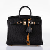 Hermes Birkin 25 Black Ostrich Rose Gold Hardware - 2021, Z