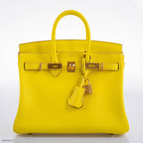 Hermes Birkin 25 Lime Swift Leather Gold Hardware - 2019, D