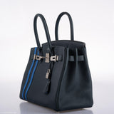 Hermes Birkin 30 Officier Vert Cyprès Togo & Bleu Zellige Stripe & Lining Palladium Hardware - 2018, C
