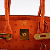 Hermes Birkin 30 Tangerine Ostrich with Gold Hardware - 2016, X