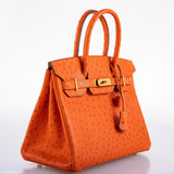 Hermes Birkin 30 Tangerine Ostrich with Gold Hardware - 2016, X