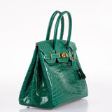 Hermes Birkin 30 Vert Emerald Niloticus Crocodile Gold Hardware - 2019, D