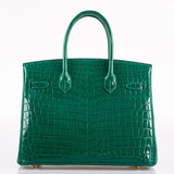 Hermes Birkin 30 Vert Emerald Niloticus Crocodile Gold Hardware - 2019, D