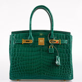 Hermes Birkin 30 Vert Emerald Niloticus Crocodile Gold Hardware - 2019, D