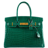 Hermes Birkin 30 Vert Emerald Niloticus Crocodile Gold Hardware - 2019, D