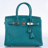 Hermes Birkin 30 Vert Verone Ostrich Palladium Hardware - 2020, Y