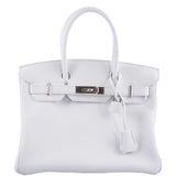 Hermes Birkin 30 White Clemence with Palladium Hardware - 2016, X