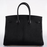 Hermes Birkin 35 Black Chevre De Coromandel with Gold Hardware - 2019, D