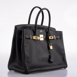 Hermes Birkin 35 Black Clemence Leather Gold Hardware - Square N